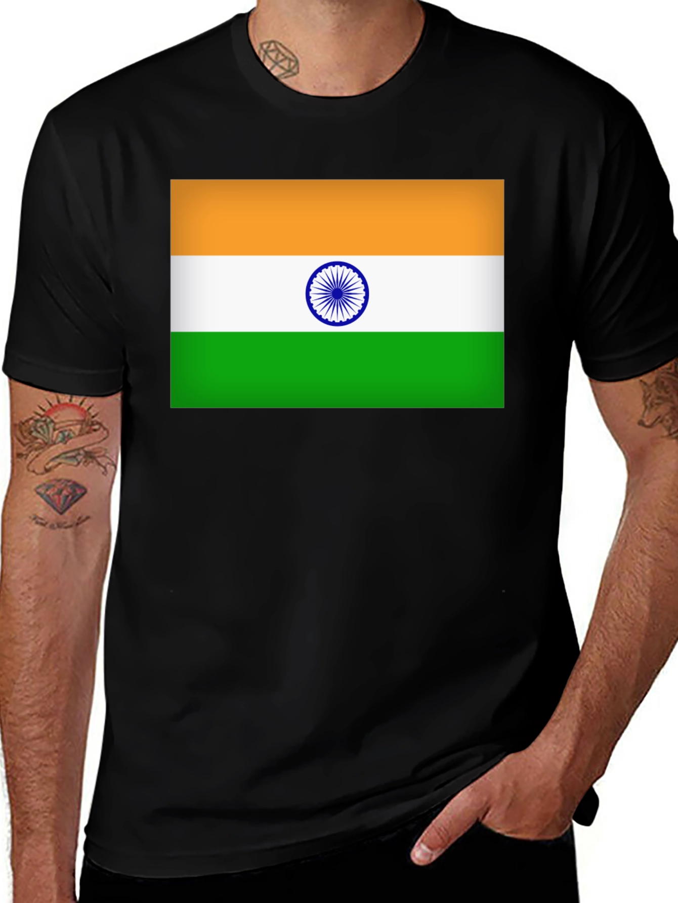 India Flag T-Shirt - Black Cotton Blend