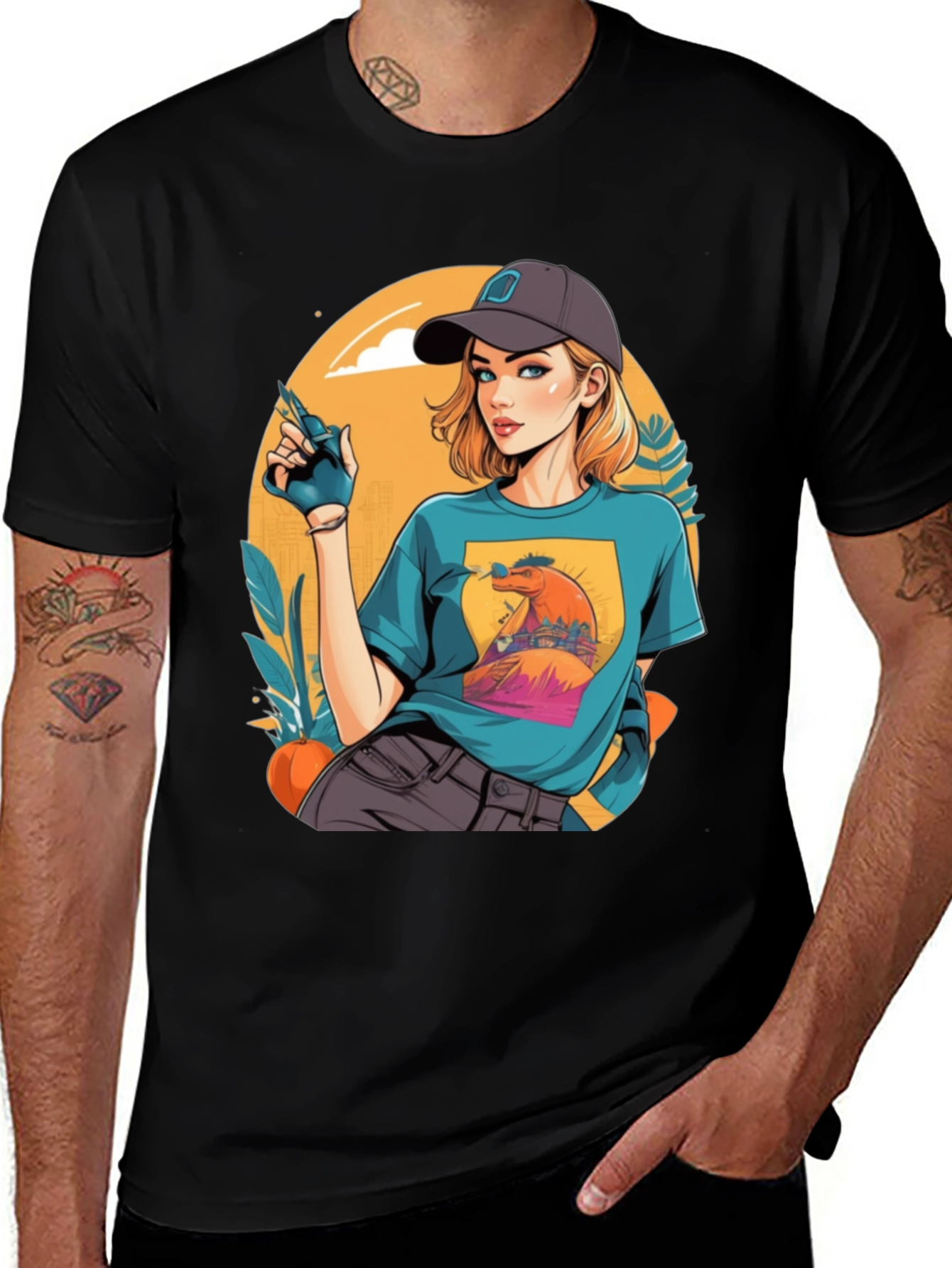 Variant 18 of Retro Cartoon Girl Black T-Shirt