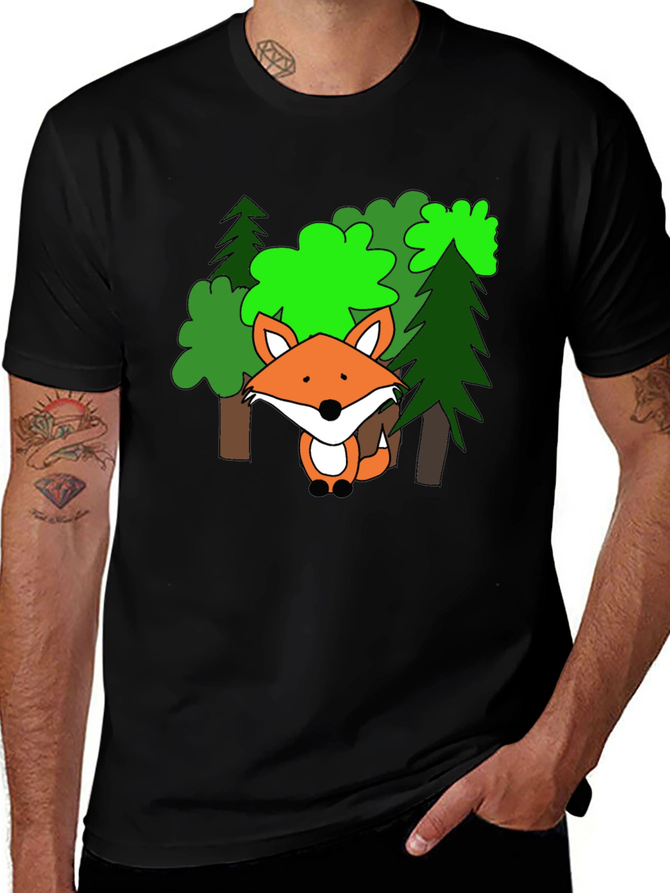 Variant 30 of Fox in Forest Graphic T-Shirt - Black Cotton Tee