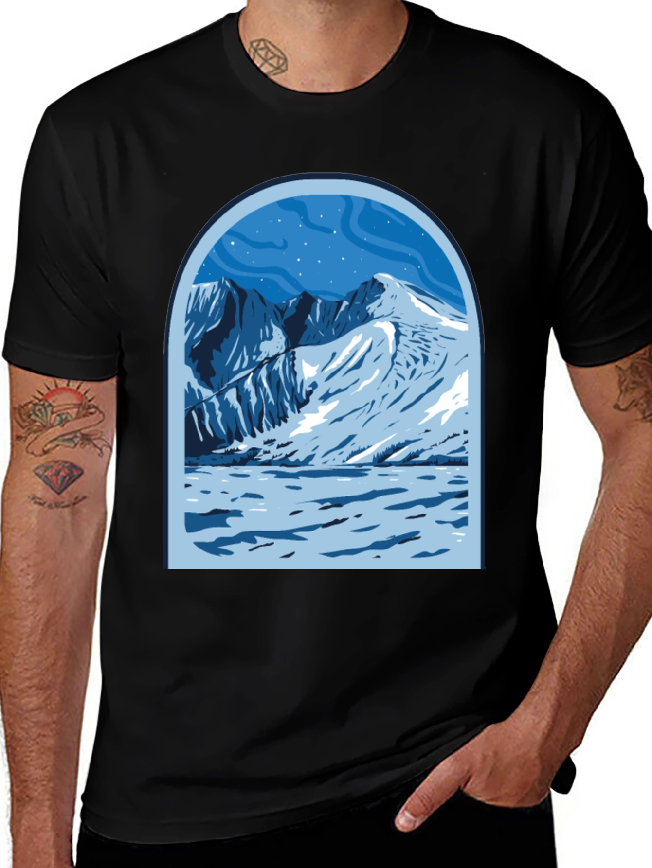 Variant 12 of Mountain Scene Graphic Tee - Black Cotton Blend