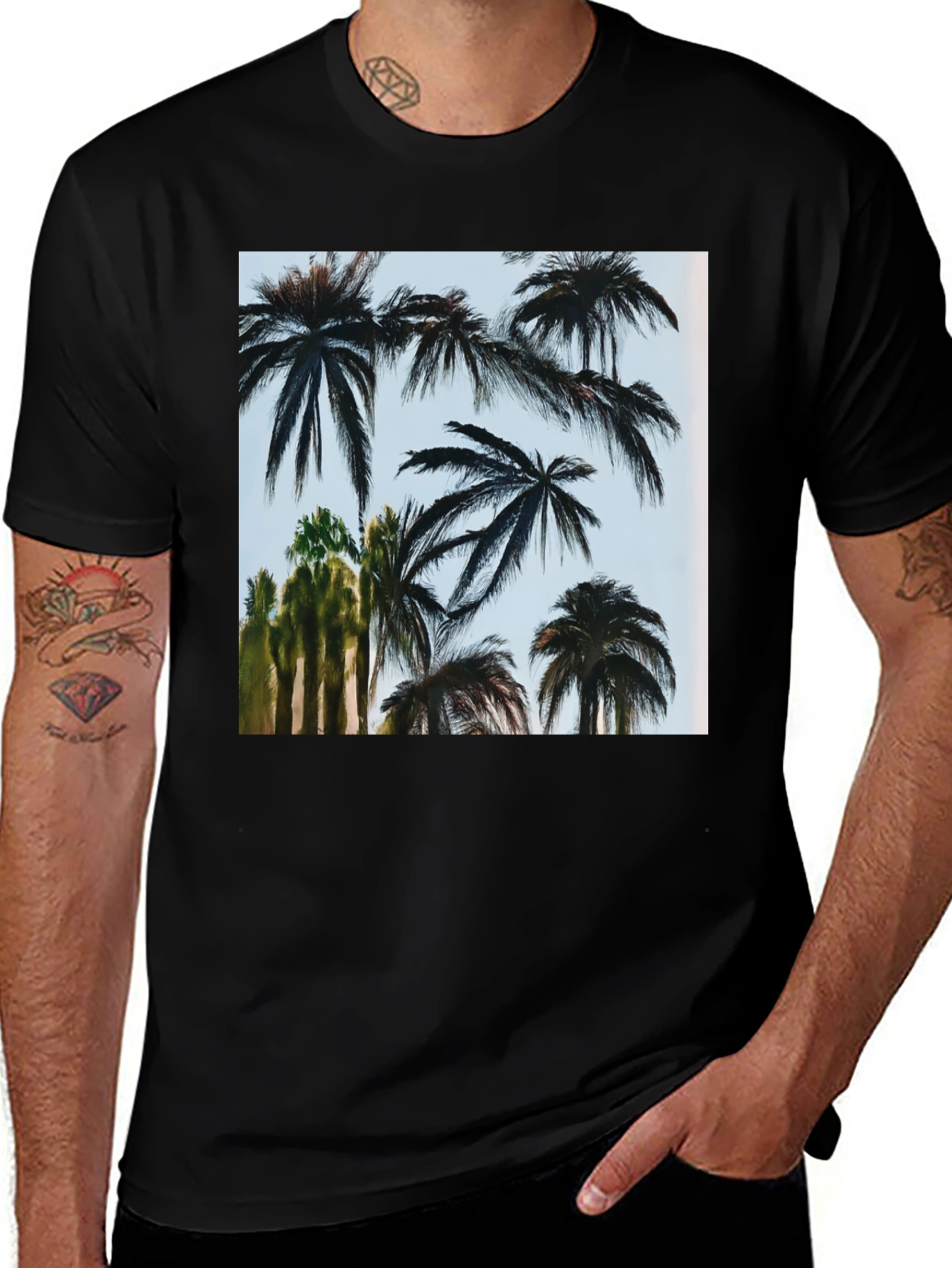 Variant 2 of Palm Tree Graphic Black T-Shirt