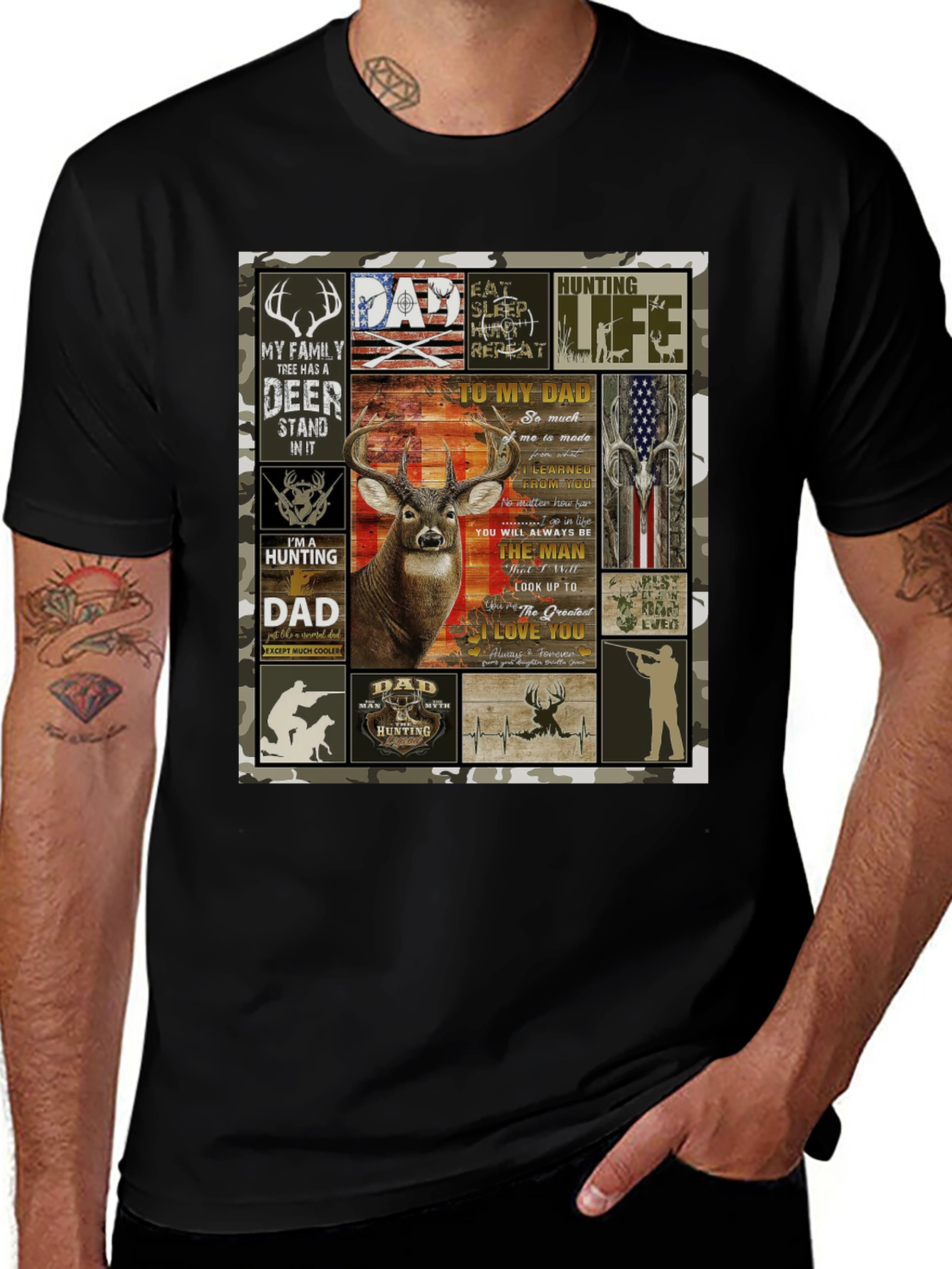 Variant 17 of Hunting Dad T-Shirt - Deer Stand, Camo, Patriotic