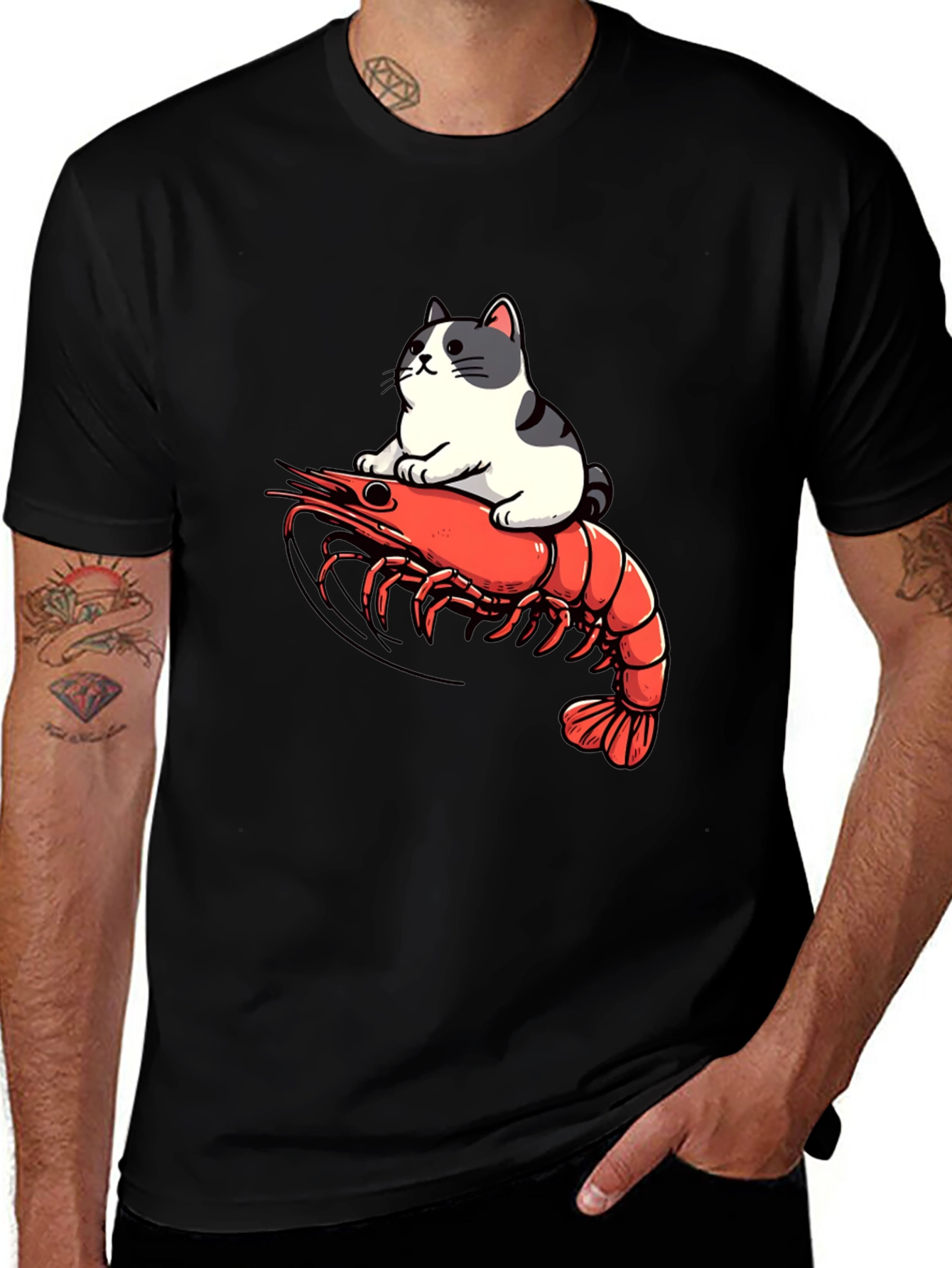Variant 29 of Cat Riding Shrimp T-Shirt - Funny Graphic Tee