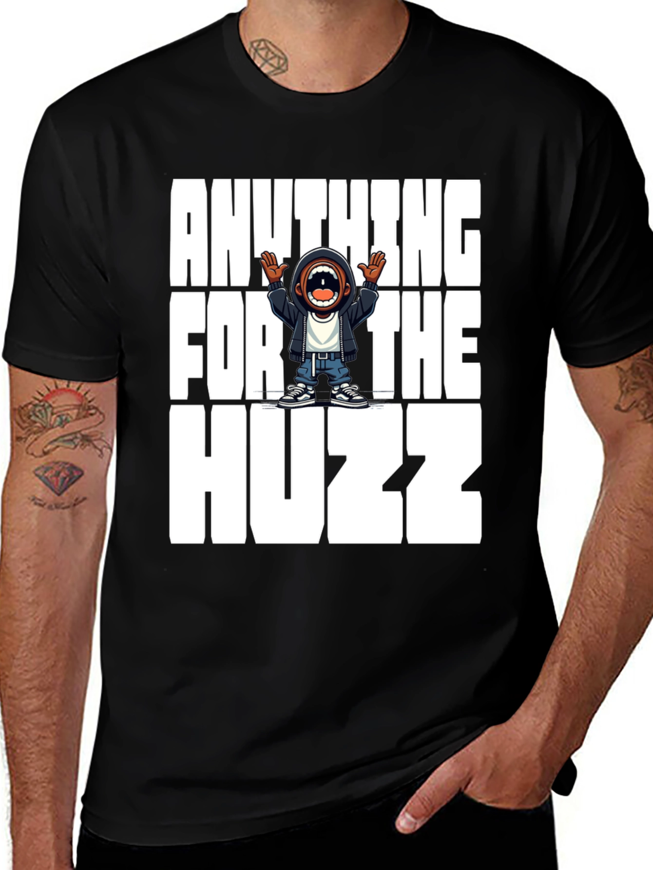 Variant 7 of Anything For The Huzz Black Graphic Tee