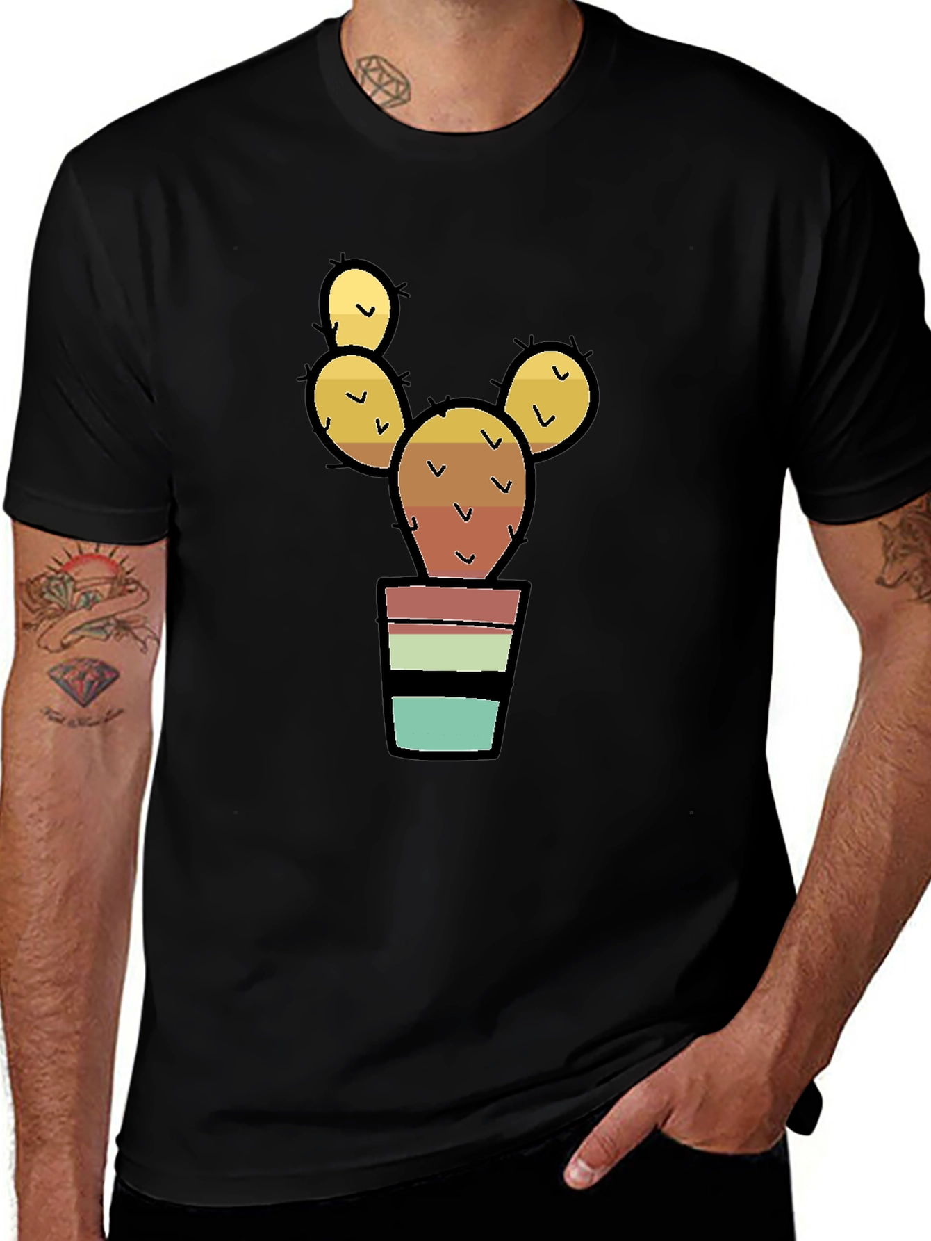 Variant 11 of Cactus in Pot Graphic Print Black T-Shirt
