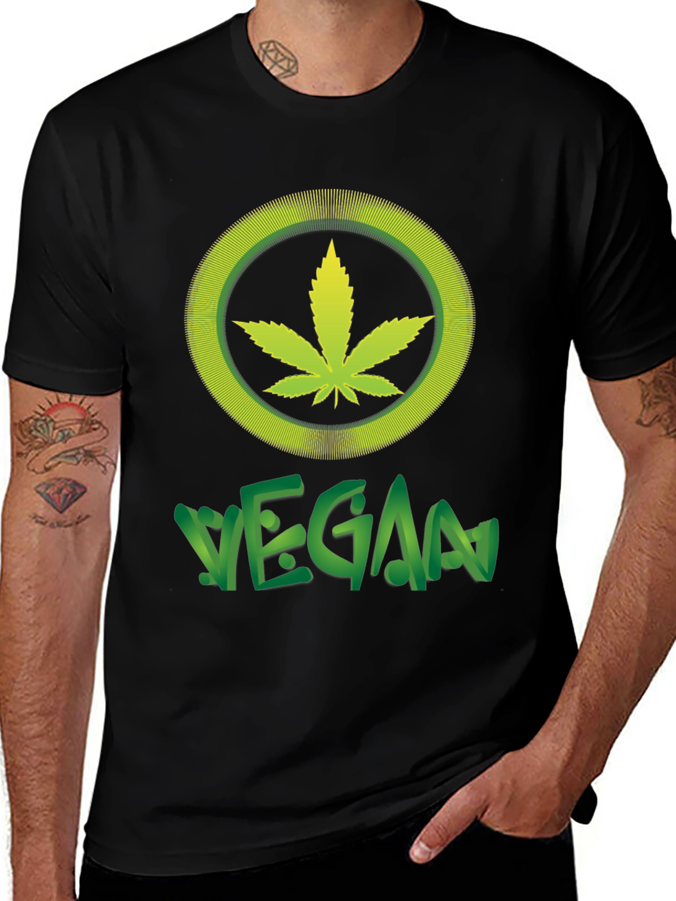 Variant 18 of Vegan Marijuana Leaf T-Shirt - Black Cotton Tee