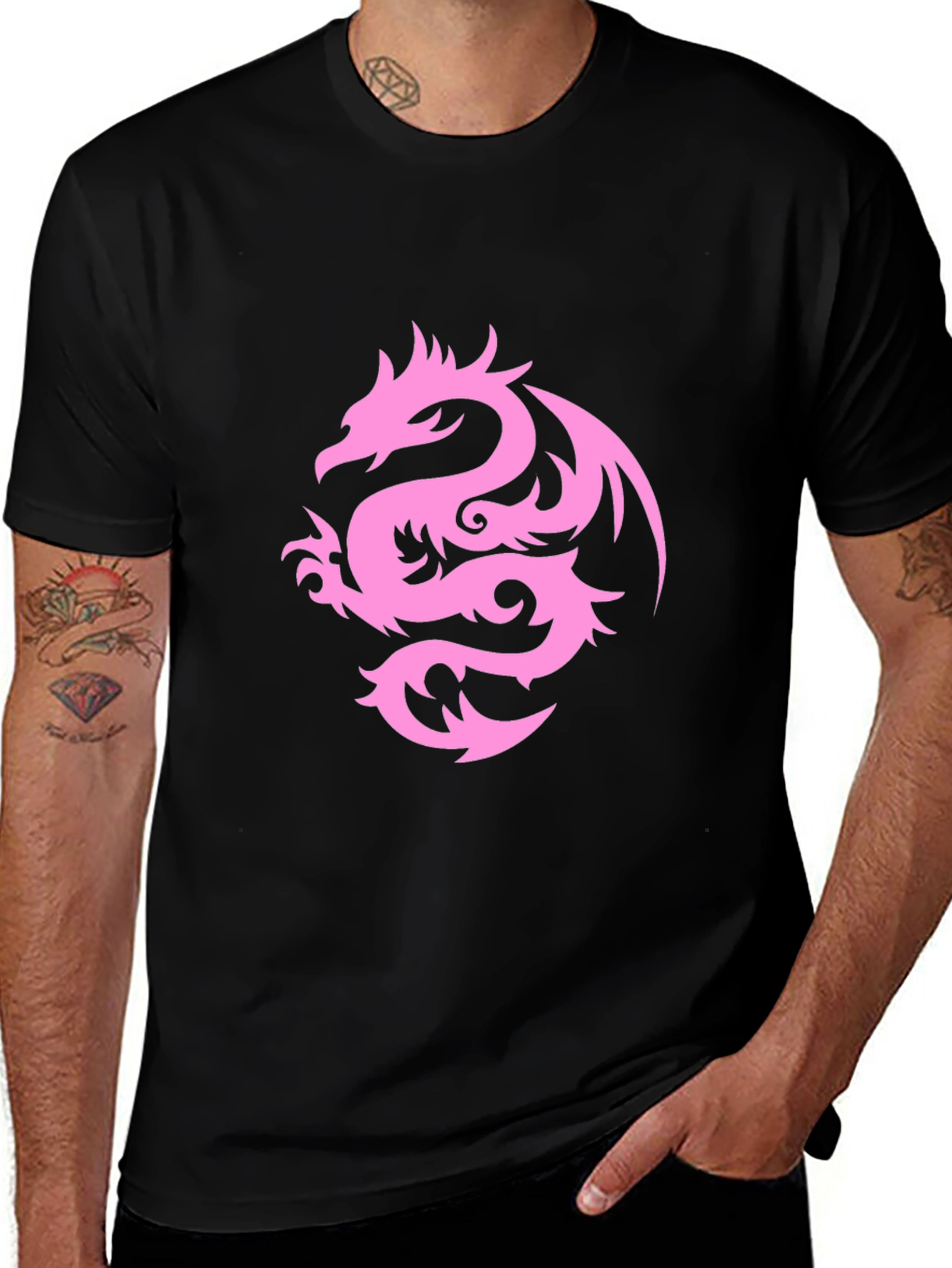 Variant 14 of Black T-Shirt with Pink Dragon Graphic