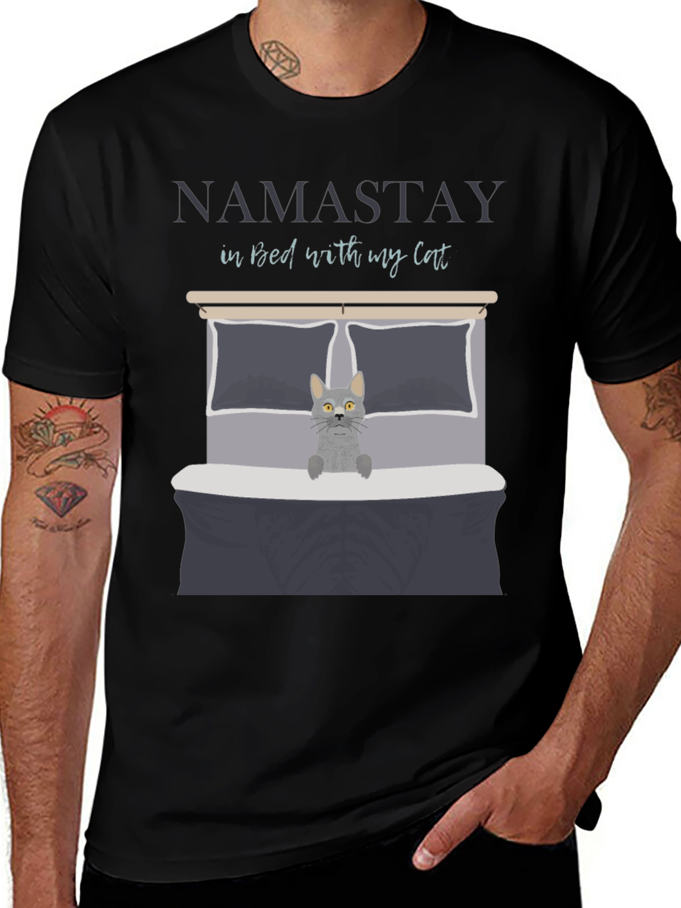 Variant 24 of Namastay in Bed with my Cat T-Shirt