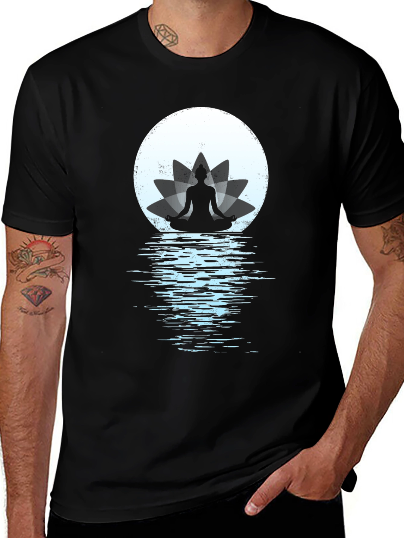 Zen Lotus Moon Meditation Graphic Tee