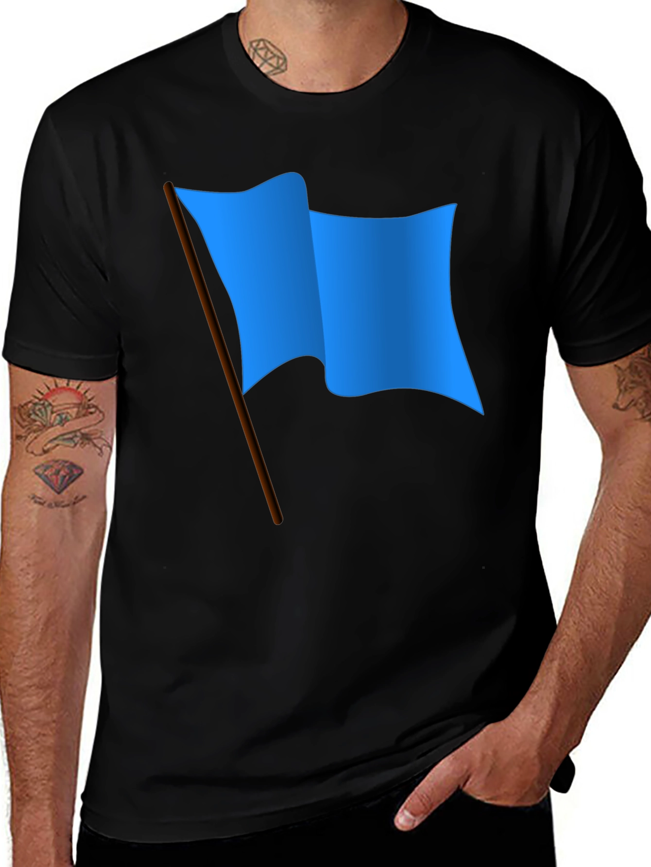 Variant 5 of Blue Flag Graphic Black T-Shirt