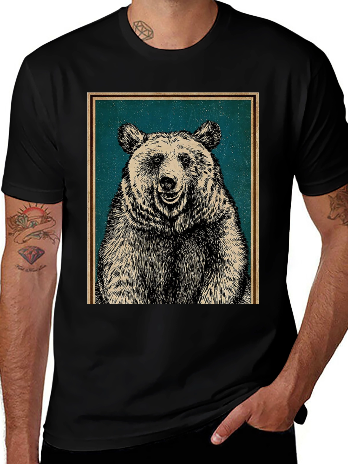 Variant 5 of Bear Graphic Print Crew Neck T-Shirt