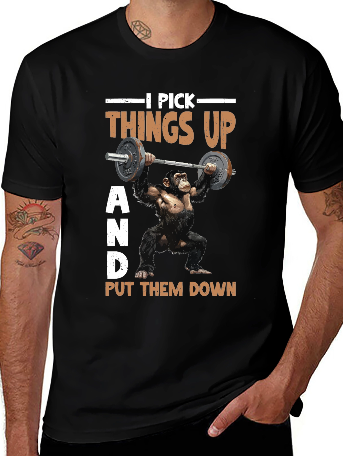 Funny Gym Monkey T-Shirt - I Pick Things Up