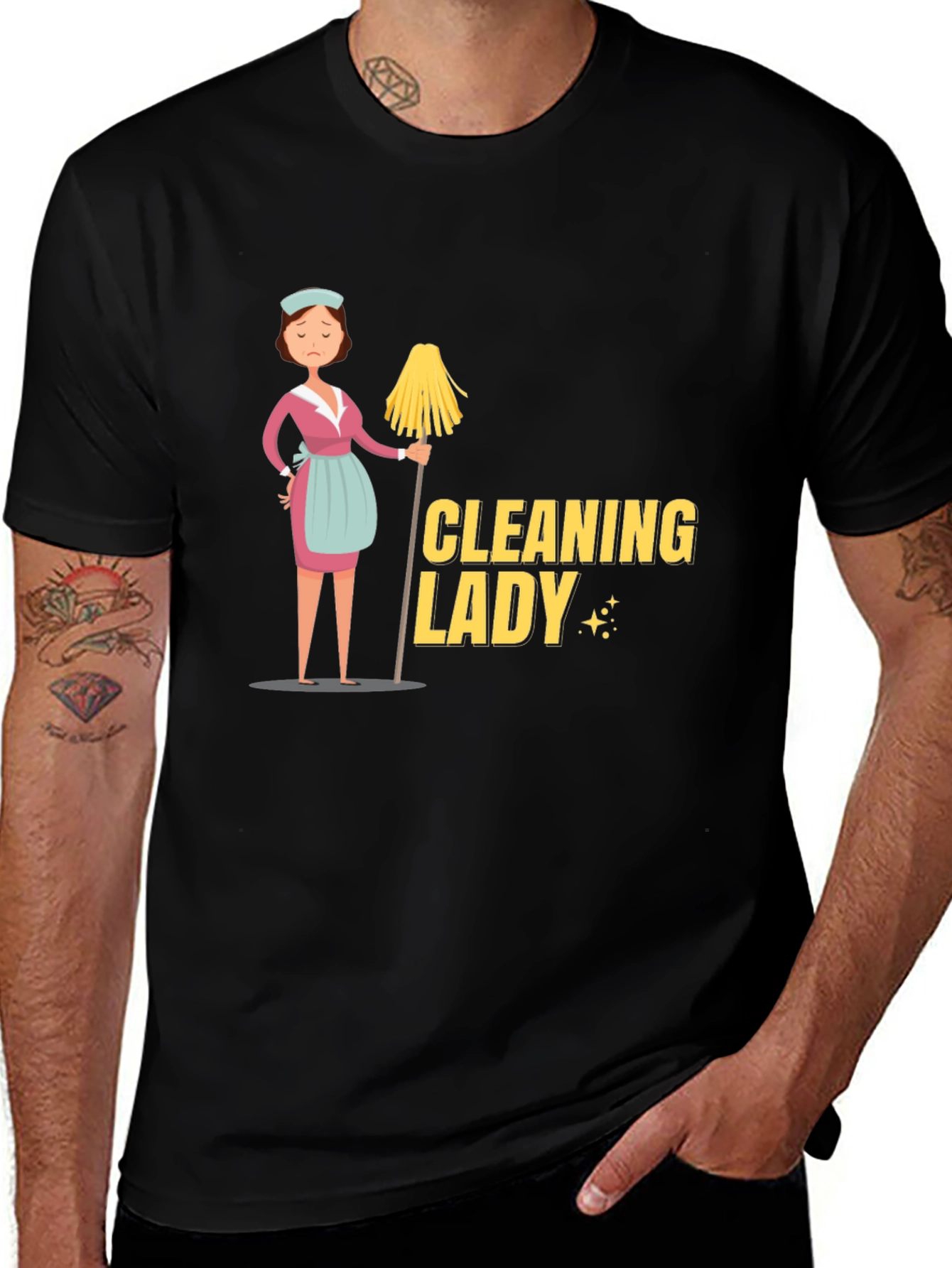 Variant 14 of Cleaning Lady Graphic Tee - Humorous Black T-Shirt