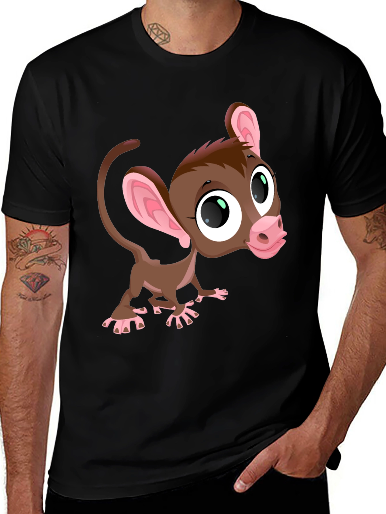 Variant 21 of Cute Cartoon Monkey Graphic Tee - Black