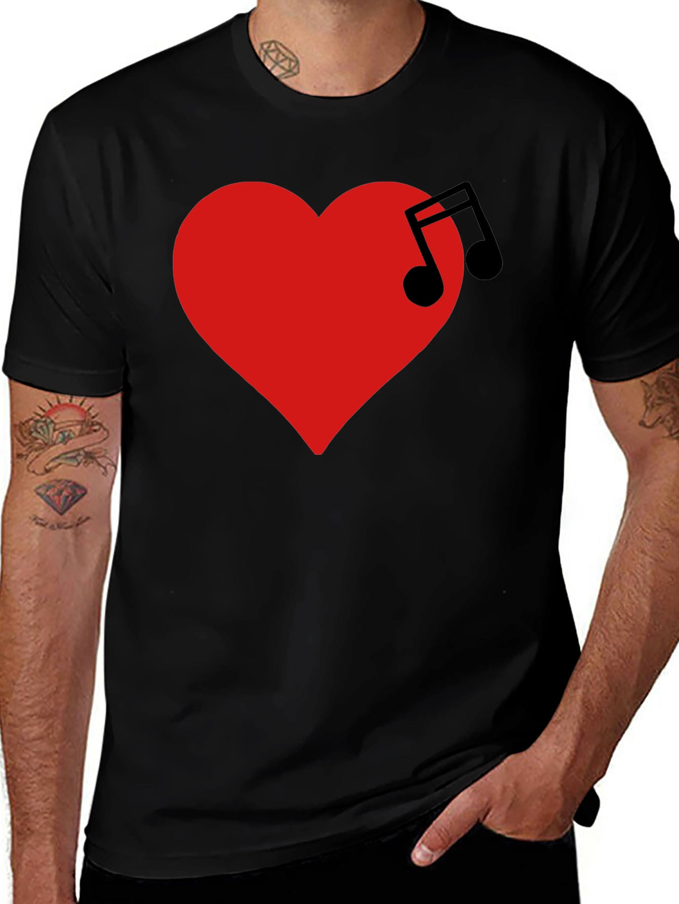 Variant 29 of Music Heartbeat T-Shirt - Black Crew Neck Tee