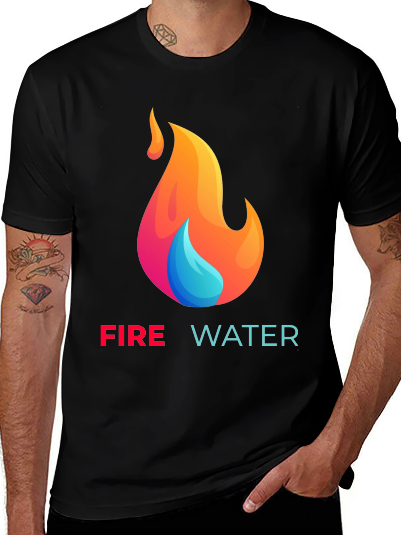 Fire and Water Graphic T-Shirt - Black Cotton Tee