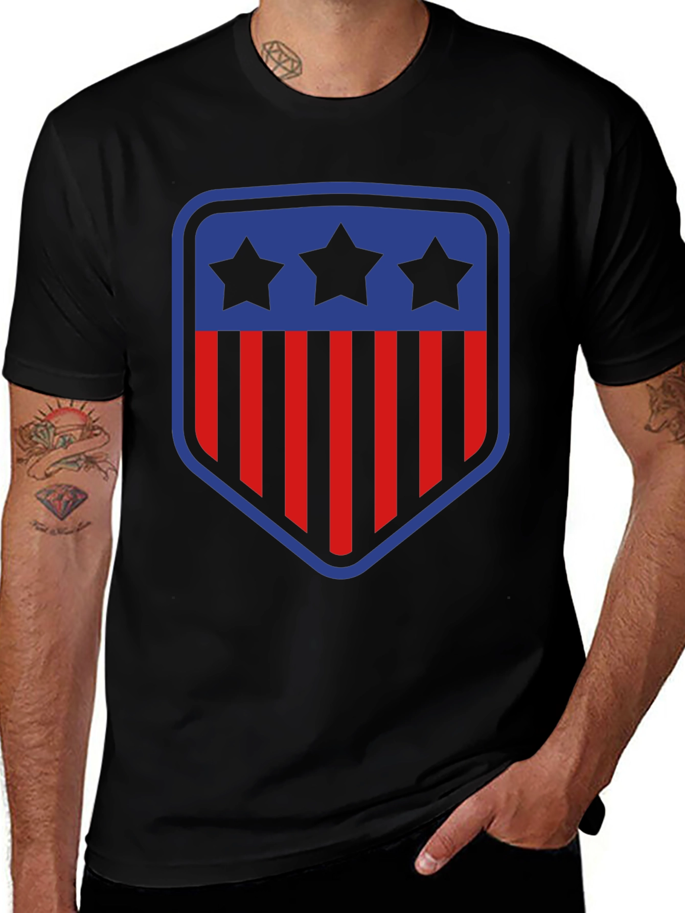 Variant 12 of Patriotic Shield T-Shirt - Stars and Stripes Design