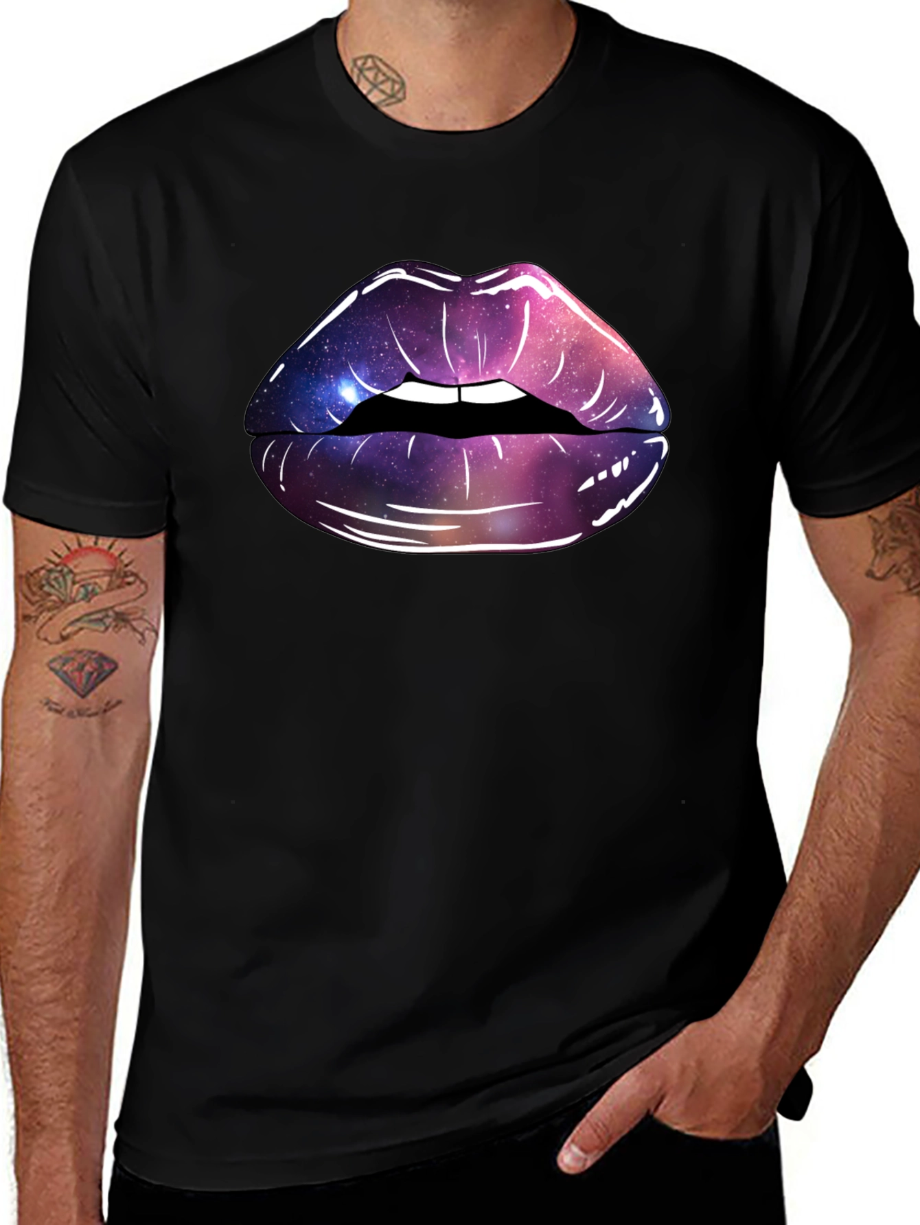 Variant 14 of Galaxy Lips Graphic Tee - Black Unisex T-Shirt