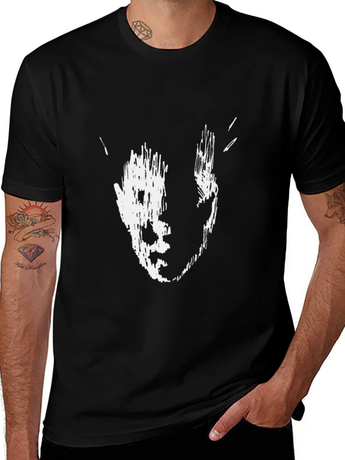 Abstract Face Print Black T-Shirt