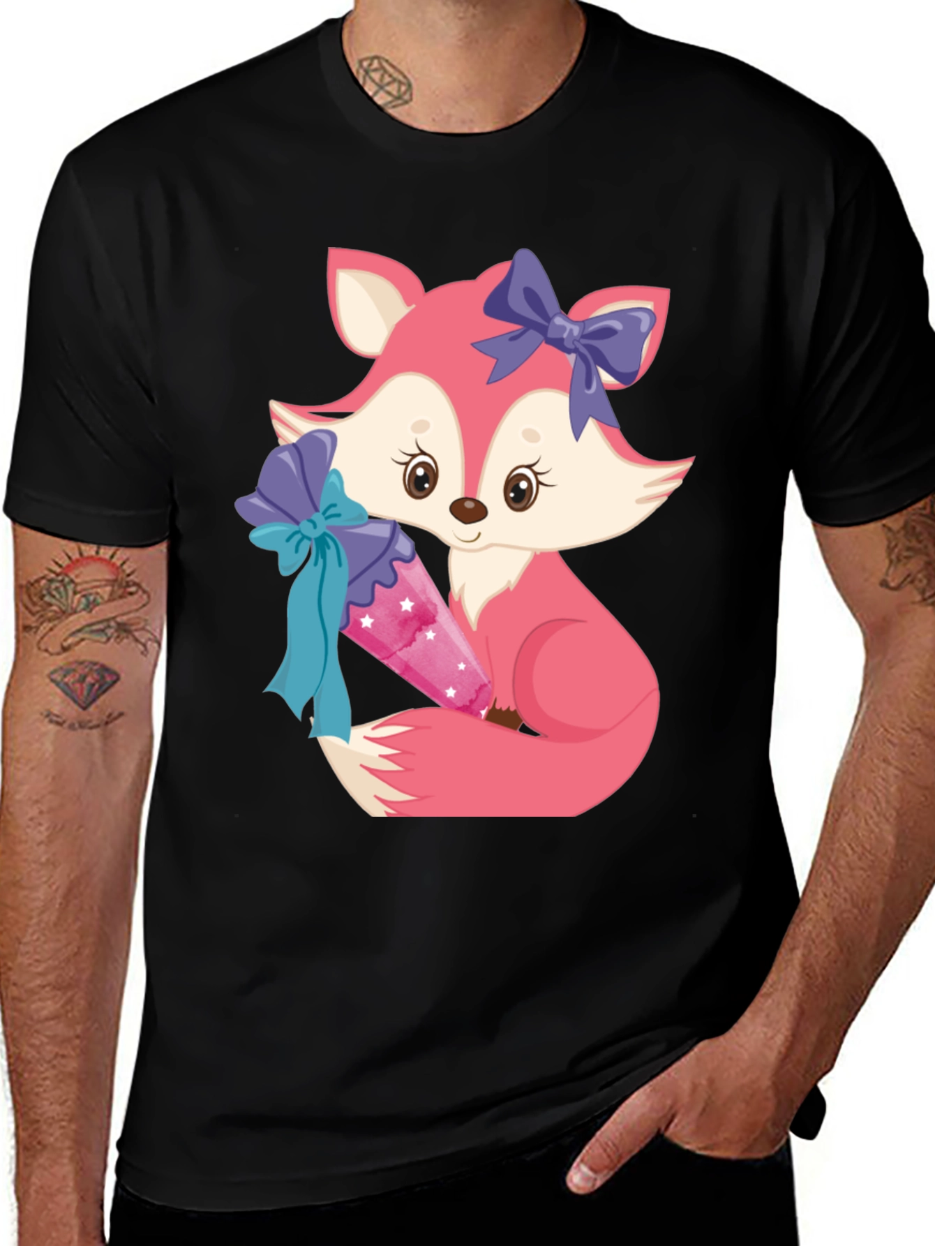 Variant 16 of Cute Fox Graphic Tee - Pink Animal Cartoon Shirt