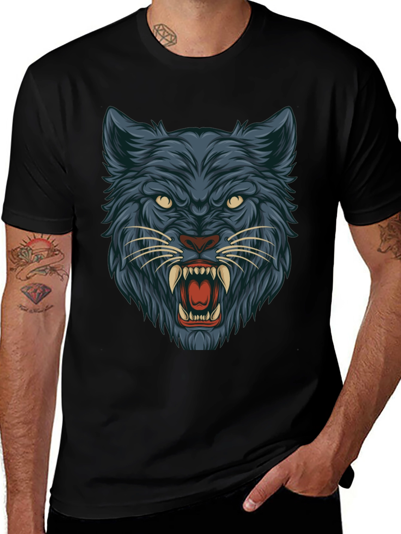 Variant 7 of Black T-Shirt with Wolf Graphic