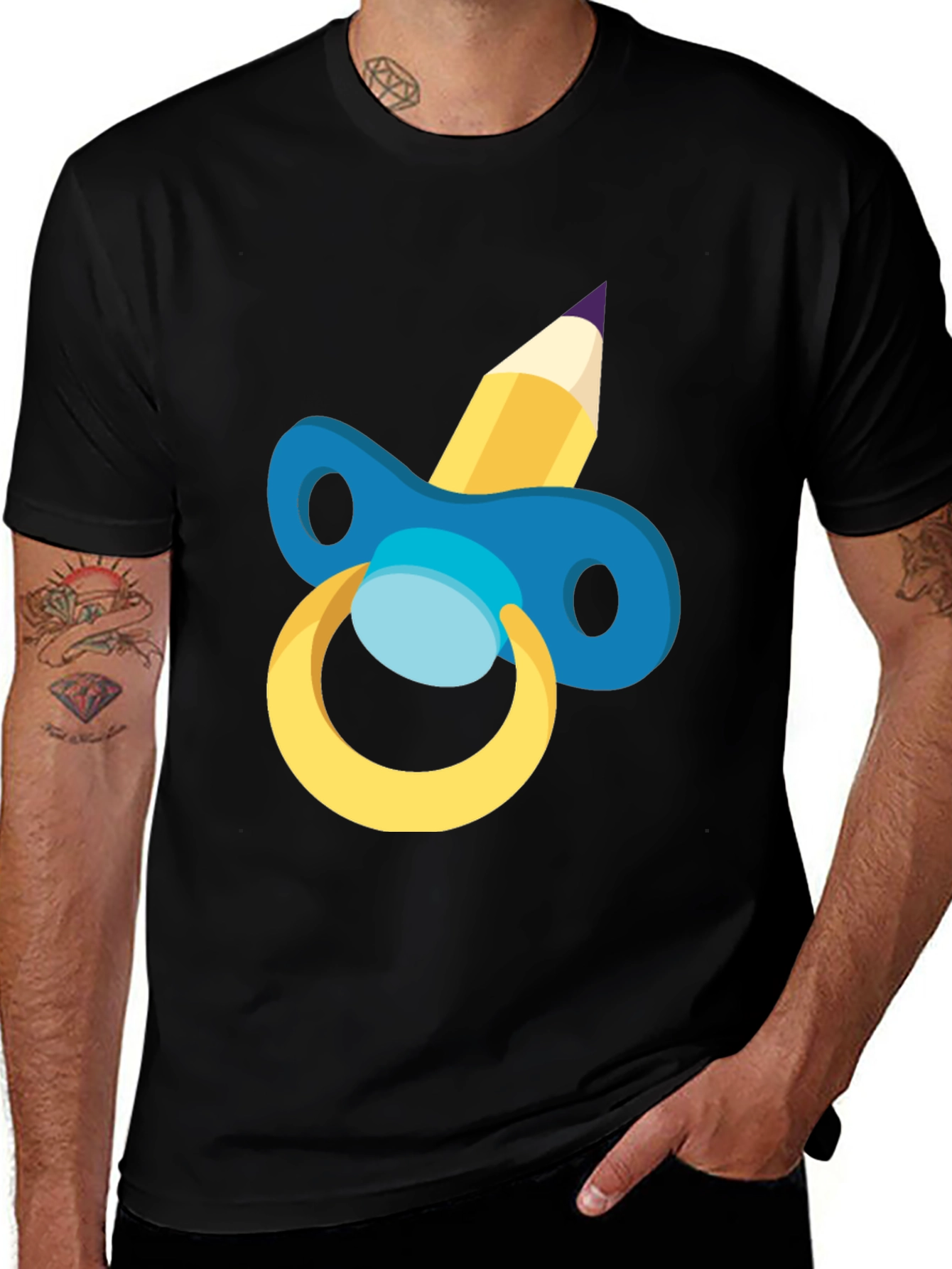 Variant 28 of Pacifier Pencil Funny Graphic Tee - Black