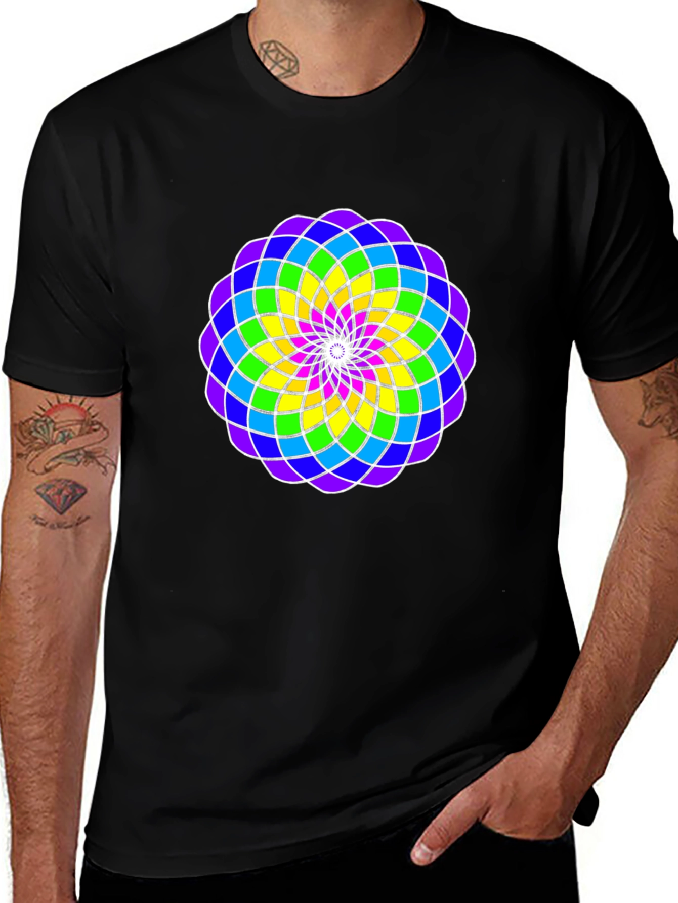 Variant 30 of Geometric Floral Design Black T-Shirt