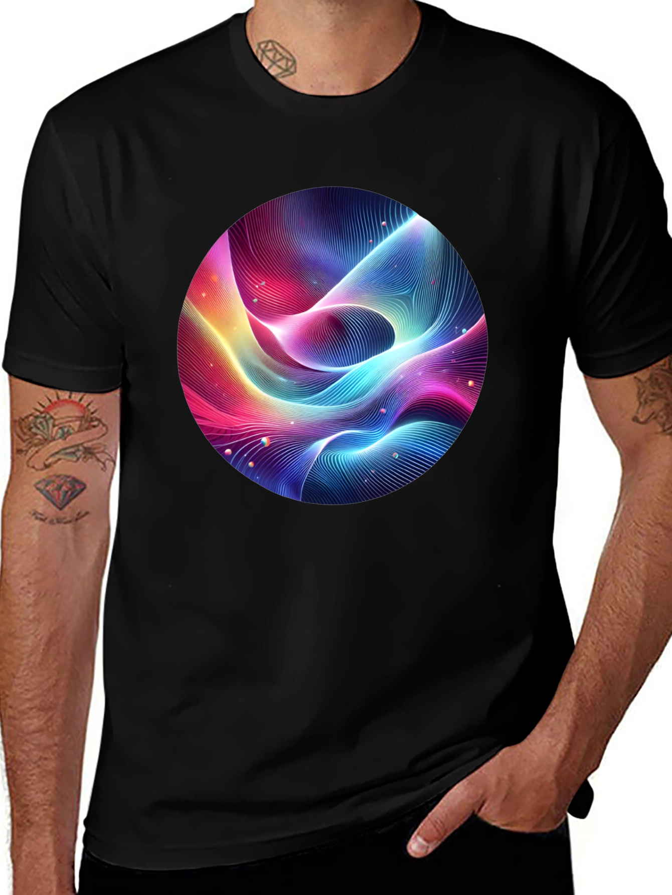 Variant 6 of Vibrant Abstract Wave Graphic Black T-Shirt