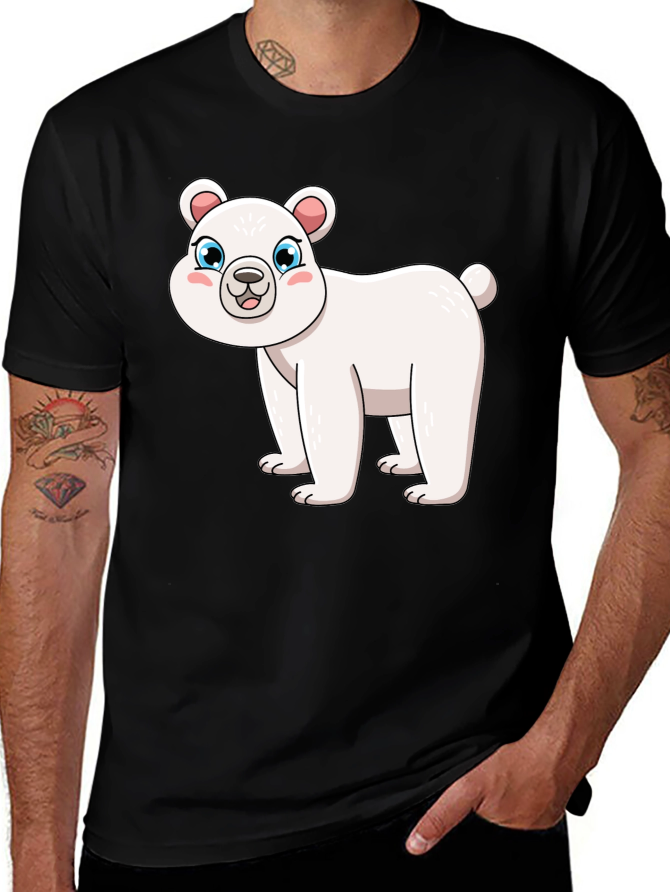Black Cute Polar Bear Graphic Black T-Shirt main image