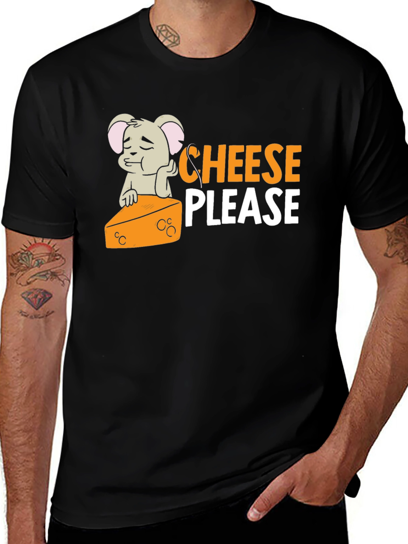 Variant 26 of Funny "Cheese Please" Black T-Shirt