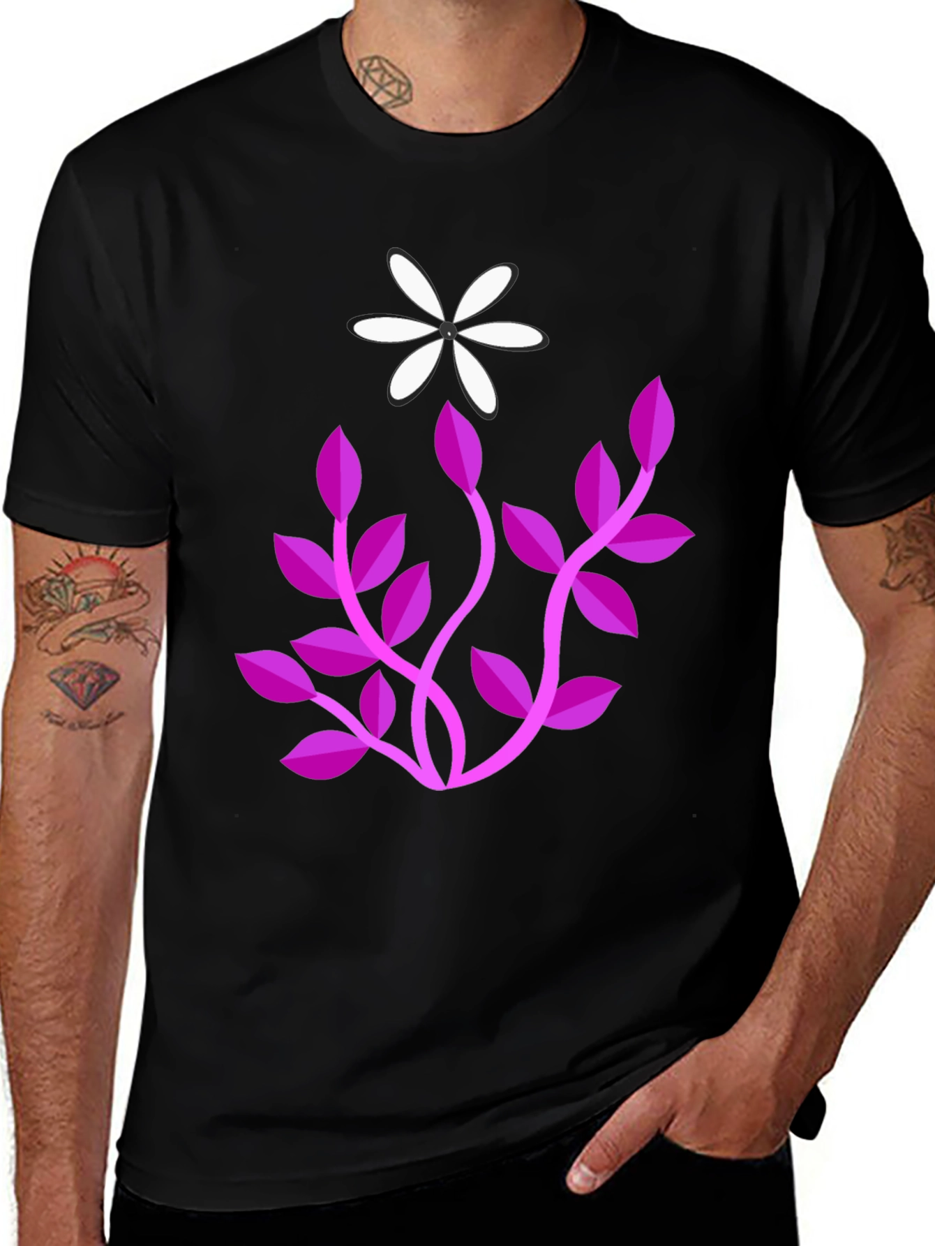 Variant 29 of Floral Vine Graphic Tee - Stylish Black T-Shirt