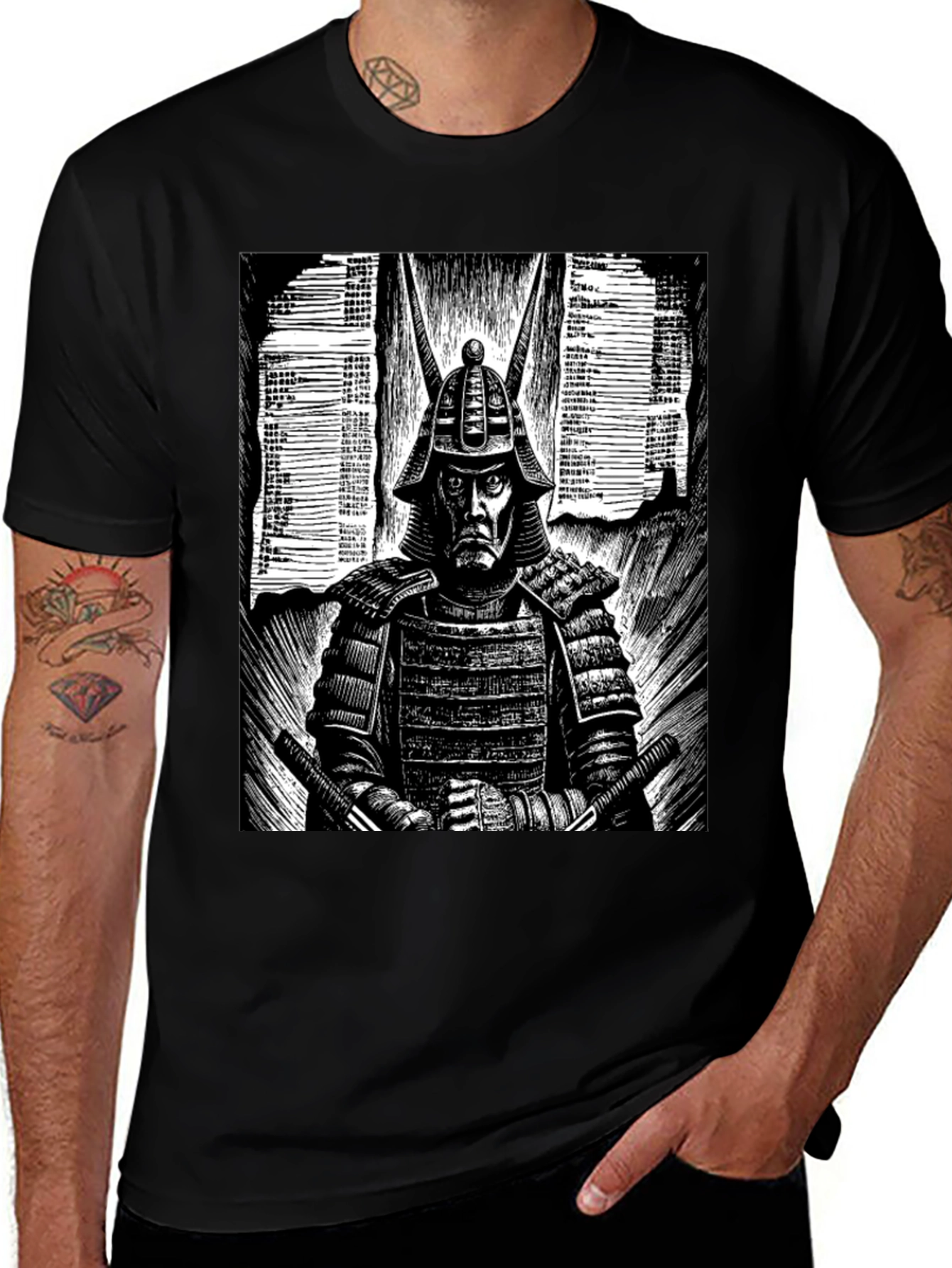 Samurai Graphic Tee - Black Cotton T-Shirt
