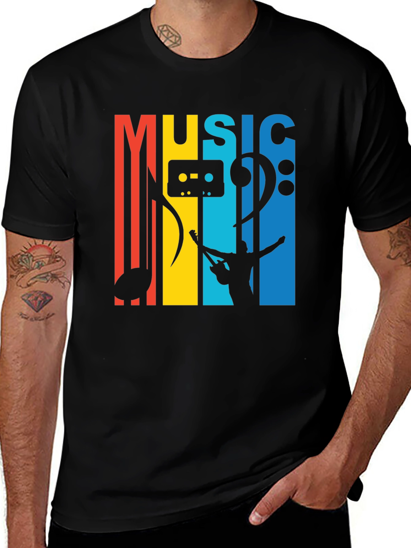 Variant 19 of Retro Music T-Shirt - Black Cotton Blend