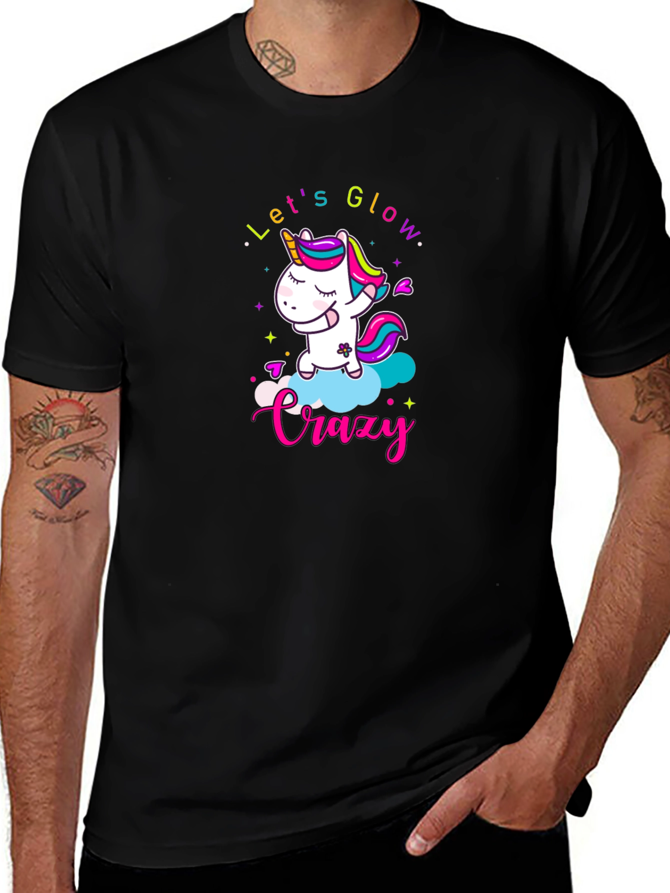 Variant 9 of Let's Glow Crazy Unicorn Black T-Shirt