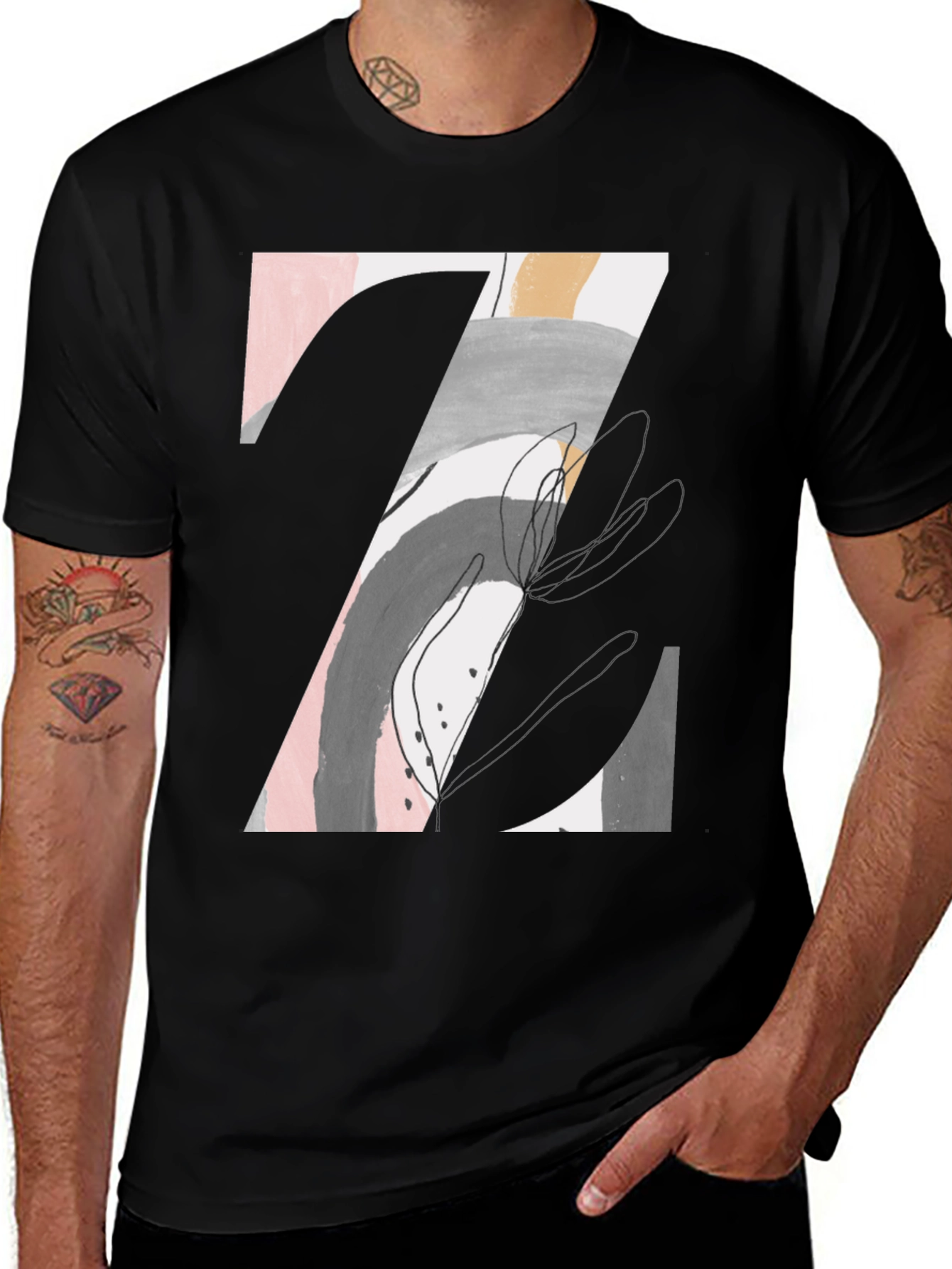 Variant 10 of Abstract Art Graphic Tee - Men's Black T-Shirt