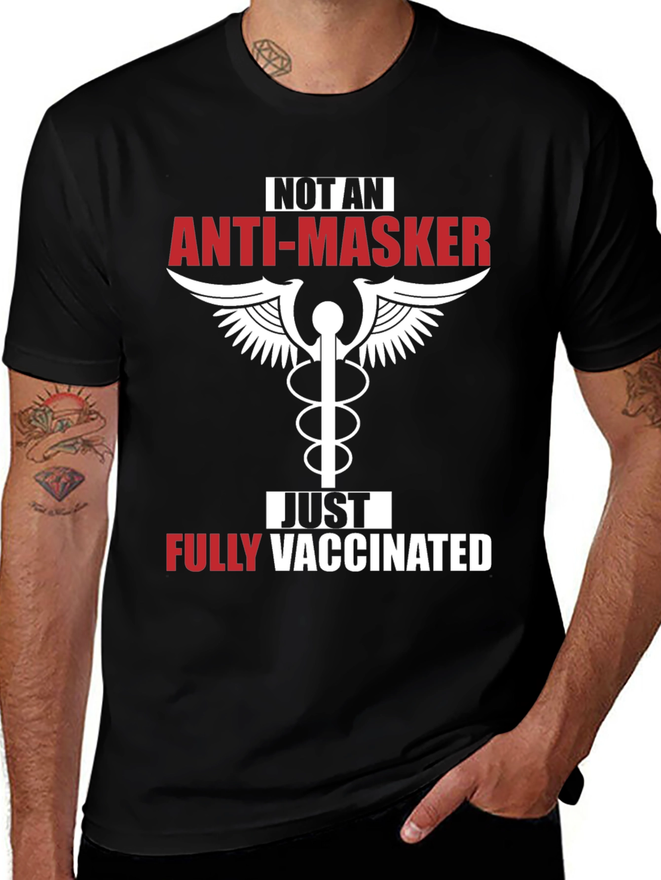 Variant 22 of Anti-Masker Fully Vaccinated Black T-Shirt