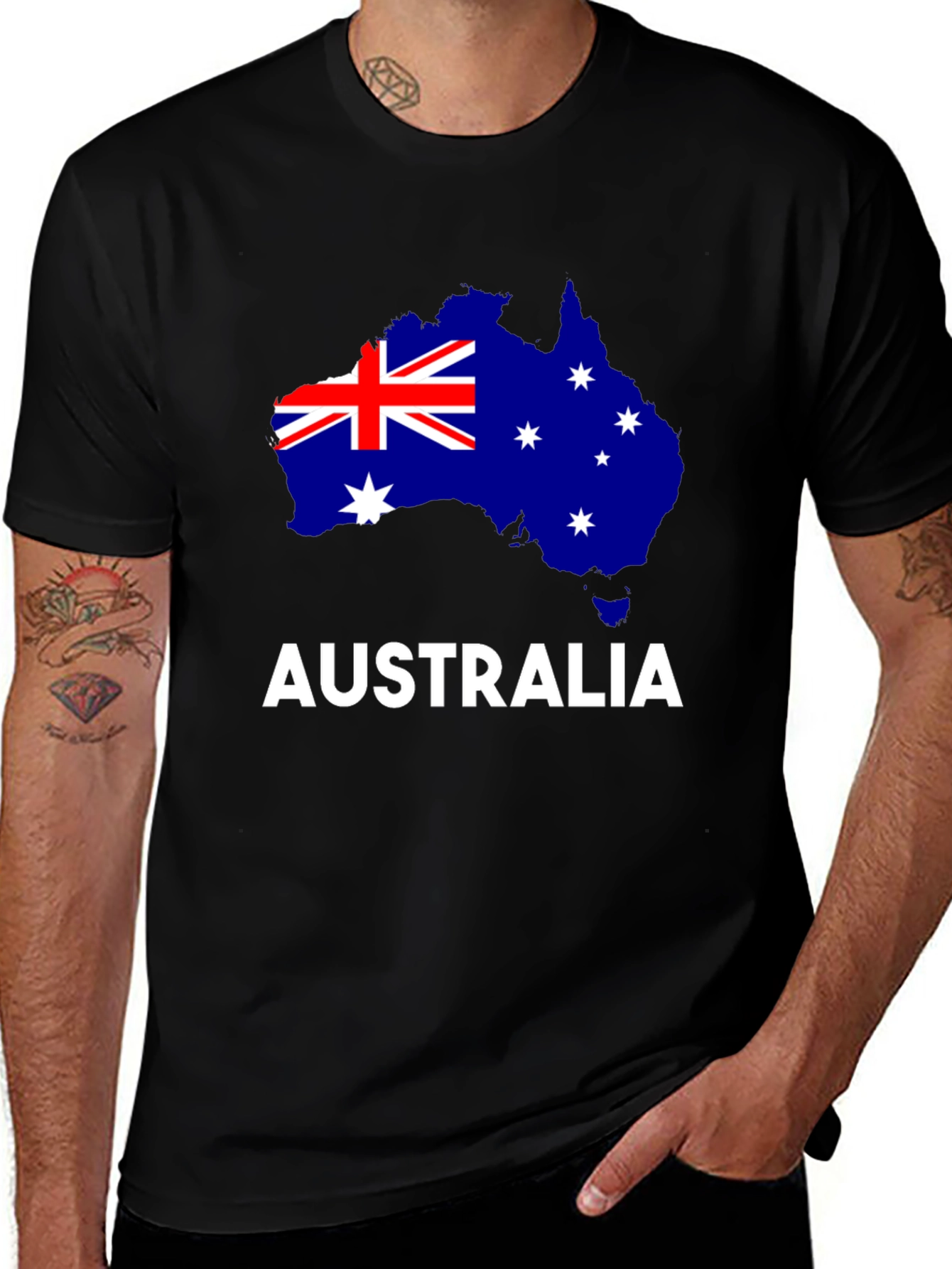 Variant 20 of Australia Flag Map Graphic Tee - Black Cotton