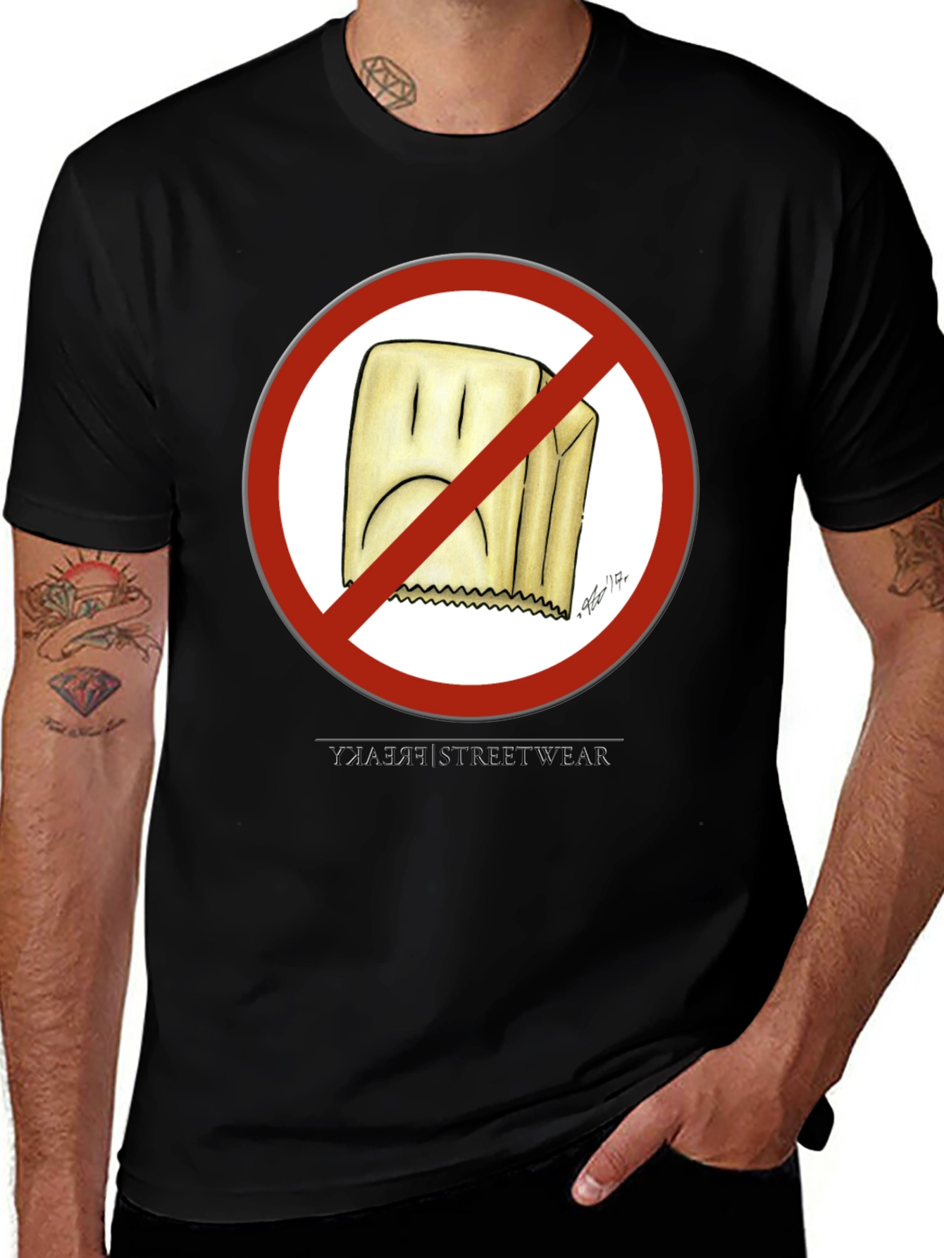 Variant 11 of No Paper Bag Black T-Shirt - Streetwear Style