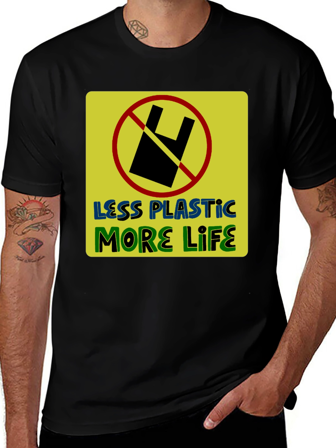 Variant 25 of Eco-Friendly 'Less Plastic More Life' Graphic T-Shirt