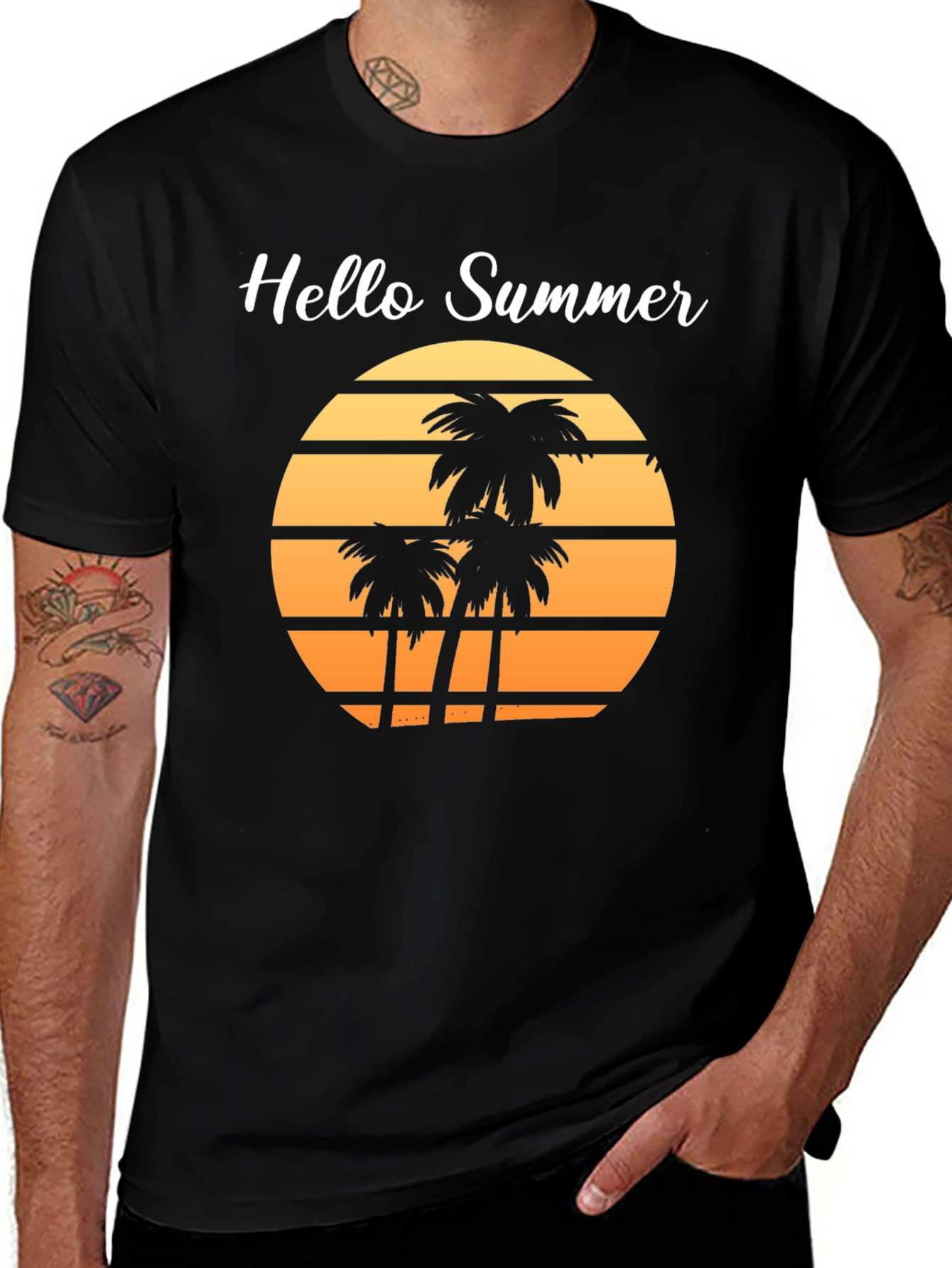 Variant 25 of Hello Summer Palm Tree Graphic Tee