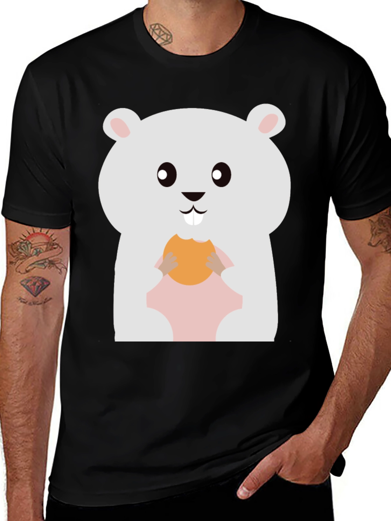 Variant 2 of Cute Hamster Eating Cookie Graphic Tee - Black