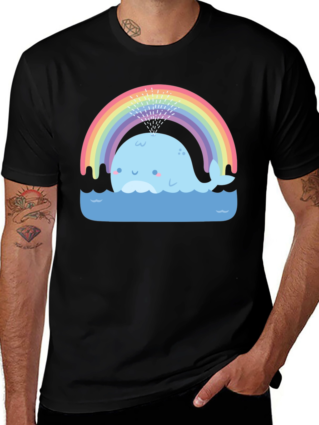 Variant 10 of Rainbow Whale Black T-Shirt