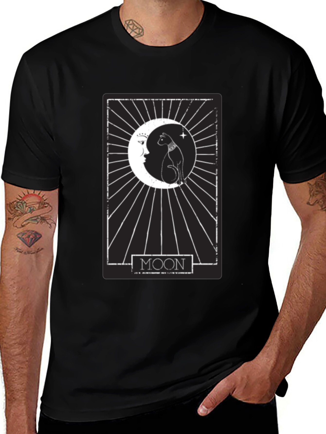 Variant 12 of Moon Tarot Card Cat T-Shirt - Mystical Design