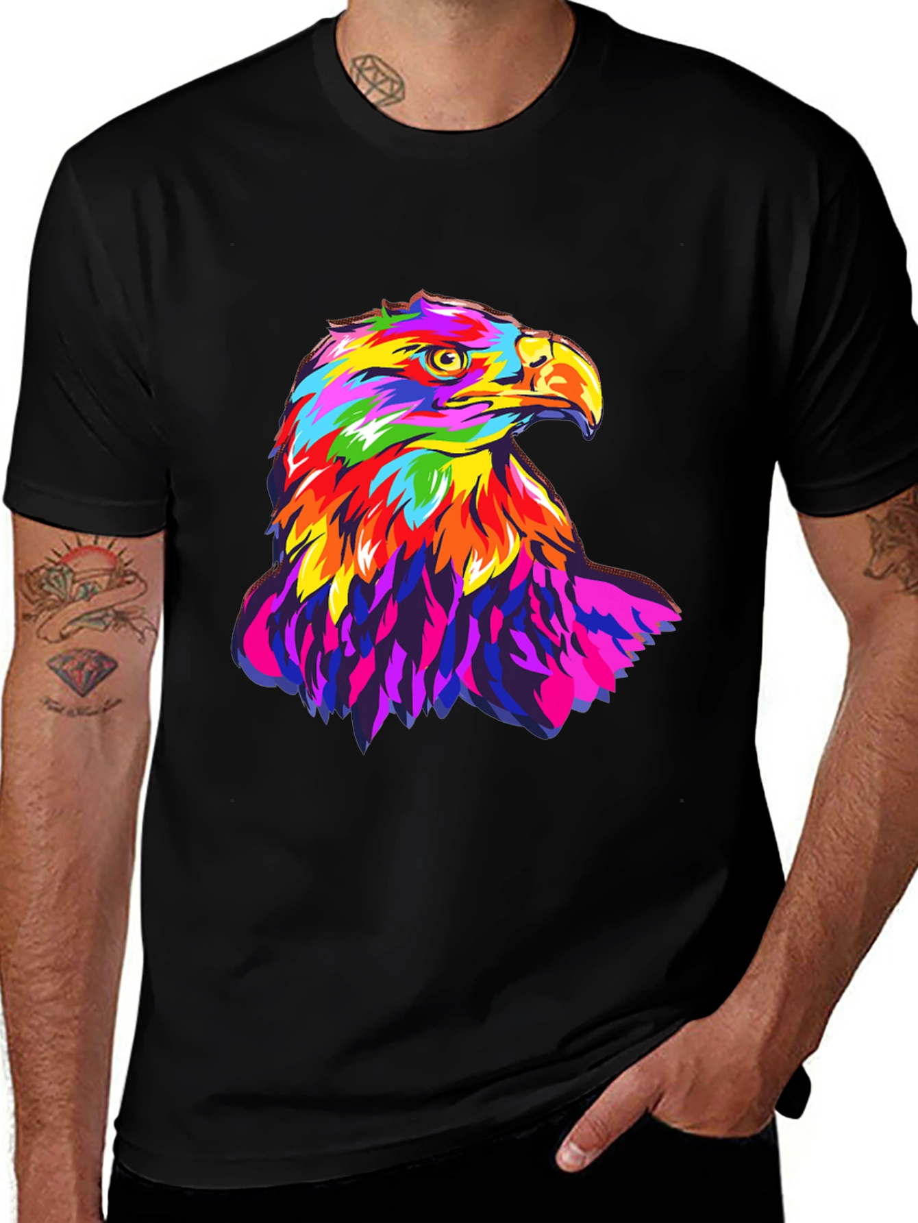 Variant 4 of Colorful Eagle Graphic Tee - Men's Black T-Shirt