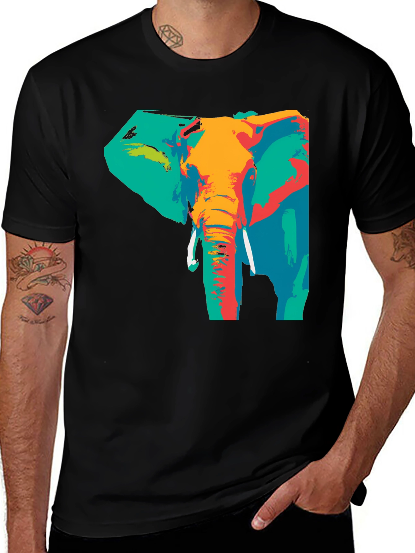 Variant 29 of Abstract Elephant Print T-Shirt - Artistic Style