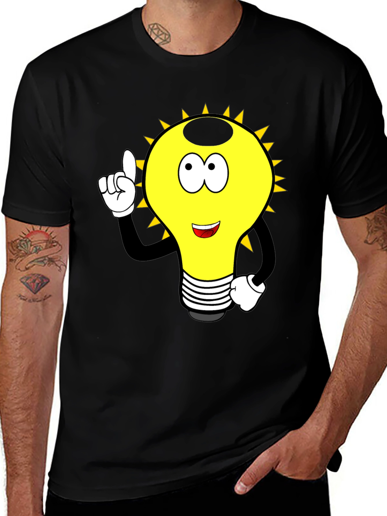 Variant 9 of Cartoon Light Bulb Graphic Tee - Black
