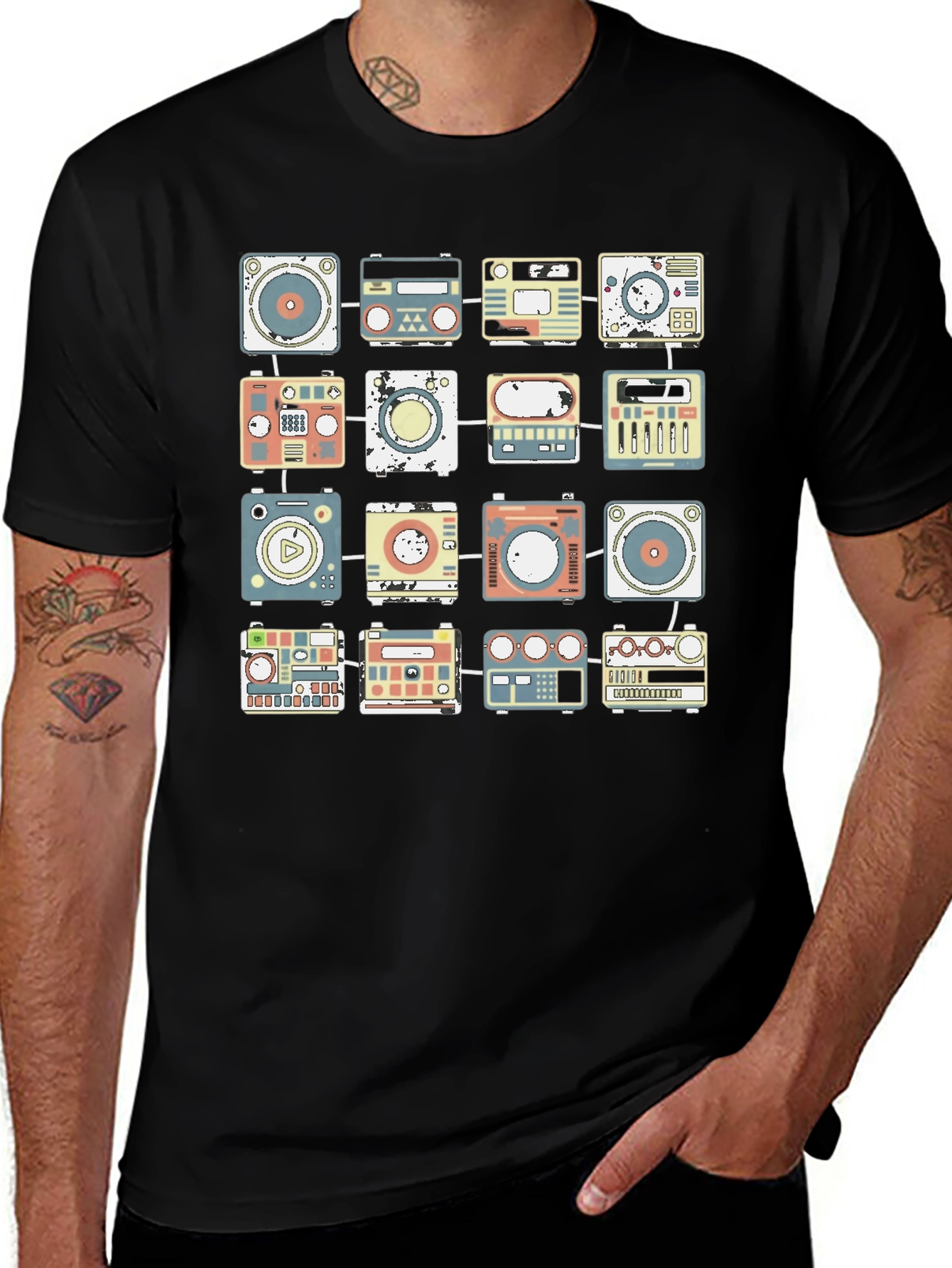 Variant 11 of Retro Radio Pattern T-Shirt - Cool Vintage Style