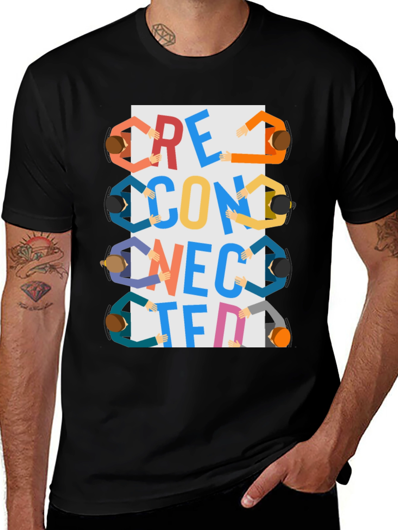 Variant 23 of Connected People Graphic Tee - Black Cotton T-Shirt