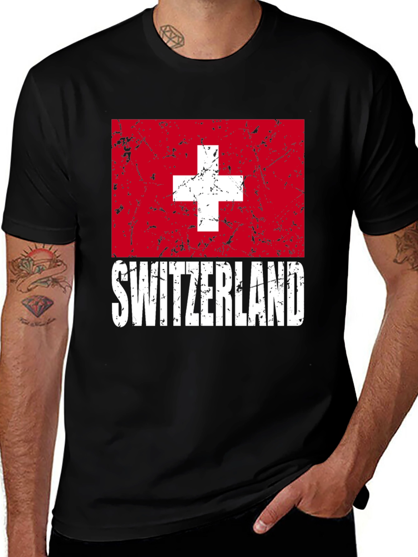 Switzerland Flag Graphic T-Shirt - Black