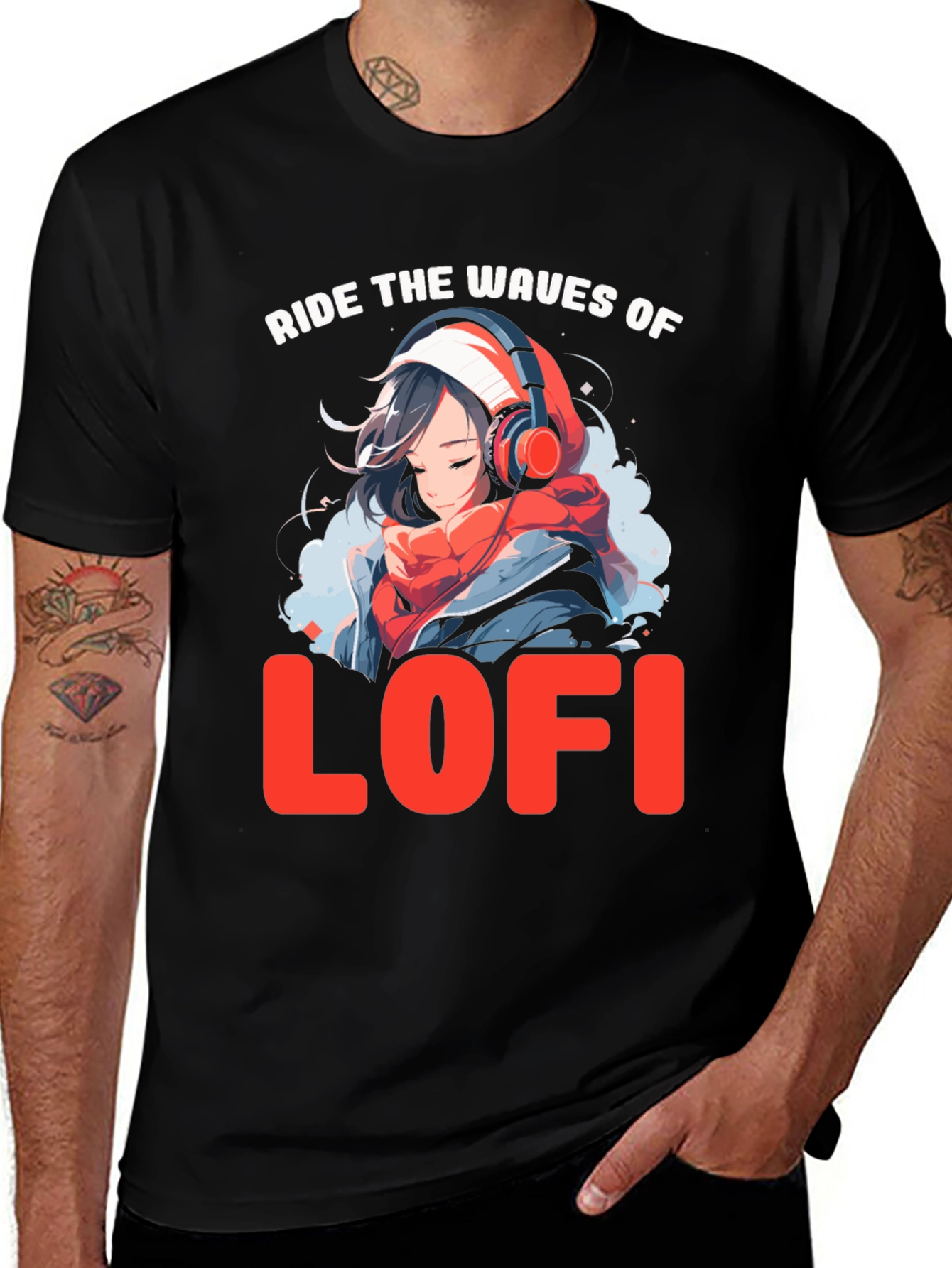 Ride the Waves of LoFi Black T-Shirt